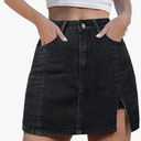 Women's Denim Mini Skort High Waisted Stretch Casual Jean Skirt Shorts 5 Pockets, Size:XL