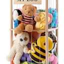 Stuffed Animal Storage Zoo, Wooden Stuffed Animal Organizer with Elastic Cords for Boys Girls, Space Saving Toy Plushies Storage Holder for Playroom, Bedroom, Living Room (Burlywood, Small)