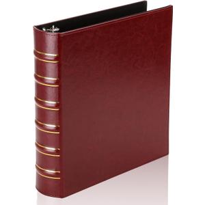 Vintage Hardback 3 Ring Binder 1.5 Inch, Professional Leather Binder 3 Ring, Three Ring Binders Fits 8.5 x 11, D Ring Binders for Photo Album, Home, School and Office Supplies- Red