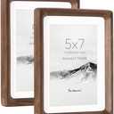 5x7 Picture Frame Set of 2, USA-Sourced Walnut Wood Photo Frame with HD Tempered Glass, Handcrafted Rounded Corner 5 x 7 Wooden Frames Matted to 4x6 Photos, 5x7 Frames, Tabletop or Wall Display