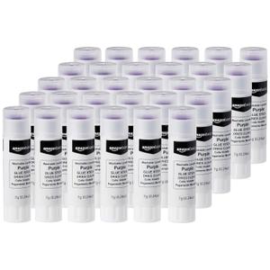Amazon Basics Purple Washable School Glue Sticks for Classroom Supplies and Crafting, Dries Clear, 0.24-oz Stick, 30-Pack
