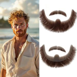 Fake Beard Realistic Fake Mustache - 100% Human Hair Brown Goatee Beard, Costume Facial Hair Halloween Dressing Men Makeup Entertainment/Drama/Party/Movie(Brown)