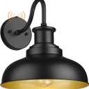 Dusk to Dawn Outdoor Gooseneck Barn Light, Farmhouse Outdoor Wall Sconce, Rustic Exterior Wall Mount Light, Vintage Outside Lighting Fixture Industrial Black Lantern for Porch Garage Shed,1 Pack (11DDRZ007-1 PACK(Dusk to Dawn), Black+Gold)