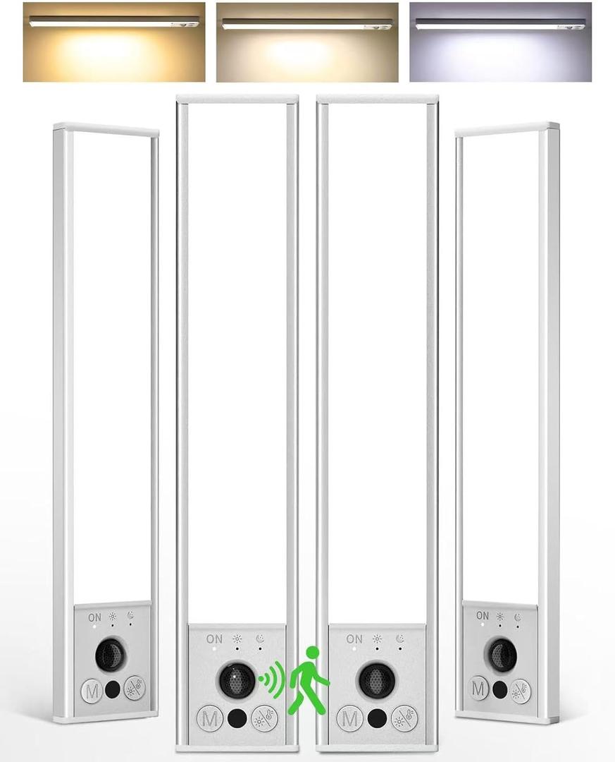EZVALO 4-Pack Under Cabinet Lights, 2300mAh Rechargeable Motion Sensor Light Indoor, Wireless Closet Lights Battery Operated, with 3 Color Temps, Dimmable, Magnetic, for Kitchen, Stair, Pantry (8 Inch) (White)