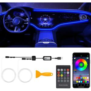 Interior Car LED Strip Lights with Wireless APP & Remote Control, RGB 2 in 1 Car Ambient Lighting Kit with 158 Inches Fiber Optic, Inside Neon Dash Strip with Music Mode