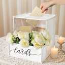 White Card Box with Slot, Wedding Card Boxes for Reception with Flower Trough, Elegant Suggestion Box for Gift Cards Envelope, Perfect for Birthday Bridal Shower Graduation Party Table Decor