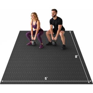 Stepwaver Extra Large Exercise Mat for Home Workout, 8'x5'x 1/3"(8mm) | Non-Slip, Ultra Durable, Shoes-Friendly, High-Density Extra Thick Workout Mat for Home Gym, Cardio, Jump Rope, MMA, Weights 