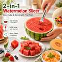 3 PCS Watermelon Cutter, 2-in-1 Watermelon Slicer & Fork, Stainless Steel Watermelon Cube Cutter Tool, Portable Dual-Head Melon Fruit Slicer Tools for Home Parties, Picnic, Camping and Kitchen Gadgets