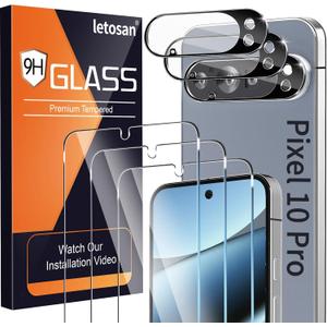Pack of 3 Glass Screen Protector for Google Pixel 10 Pro [6.3 inch] with 3 Pack Camera Lens Protector, 9H Tempered Glass, Fingerprint Unlock, HD Ultra-thin Bubble-Free