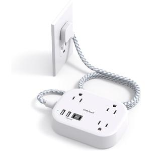 Cruise Essentials 2025,One Beat Travel Power Strip with USB C,Flat Plug Extension Cord with 3 Outlets 4 USB Ports(2 USB C),5 ft Desk Wall Outlet Extender,Non Surge Protector for Cruise,Dorm Room,ETL (White)