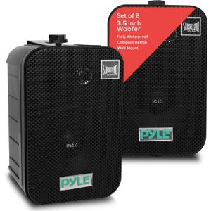 Pyle - Outdoor Speaker System Wired (Pair), Marine Grade 2 Way 300W Peak Power, 3.5" Woofer and 1" Tweeter, Universal Mount For Wall or Ceiling, Use in Pool, Patio, Boat, Deck or Home Theater (Black)