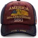 250th Anniversary USA Hat, Retro Embroidered Baseball Cap with Bell & USA Flag Design, 250th Anniversary Patriotic Hat 1776-2026, 4th of July Independence Day Baseball Cap for Men Women