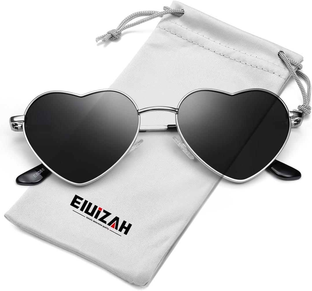 3 x Eiuizah Polarized Heart Sunglasses for Women Men - Cute Trendy Sun Glasses Metal Frame UV400 Protection Lens