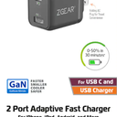 ZGear 2 Port Adaptive Fast Charger, For iPhone, iPad, Android, and More, 30 Watts of Power, for USB C and USB Charger