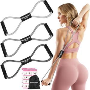 RENRANRING Figure 8 Fitness Resistance Bands with Handles - Exercise Tube Band Set of 3 for Arm and Shoulder Stretch, Rope 8 Word Elastic for Women and Men (Grey series)