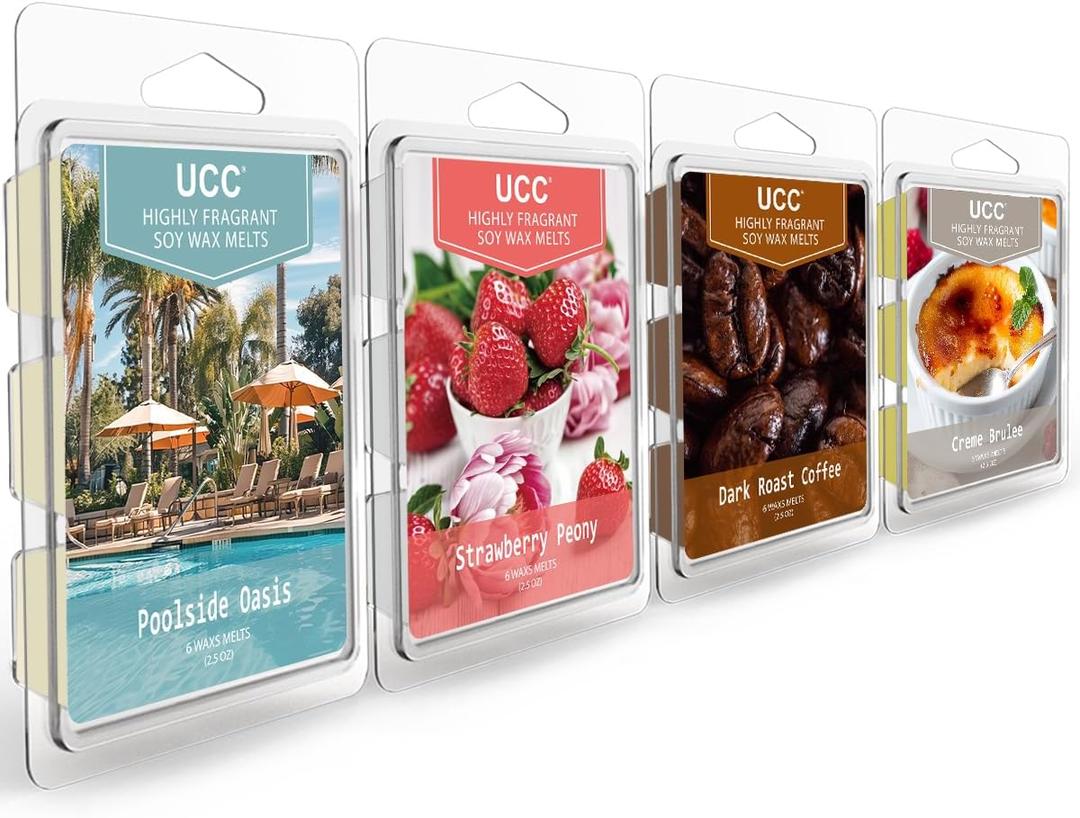 UCC Wax Melts with Strong Fragrance, Long Lasting Premium Plant Based Natural Soy Scented Melts Cubes, Wax Melts Tarts, Colored Wax Melt - 4 Pack