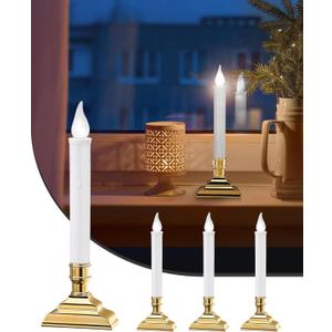 SURAIELEC Battery Operated Christmas Window Candles, Dusk-to-Dawn Window Candle, Cool White LED Flameless Candles for Windows, 1.7 Narrow Base for Windows, Mantels, Dining Tables, Gold, 4-Pack