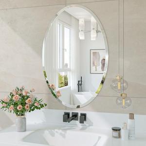 Frameless Oval Mirror, 20"x30" Bathroom Vanity Mirrors with Beveled Edge, Decorative Oval Wall Mirrors for Bedroom, Entryway, Living Room, Hangs Horizontally or Vertically