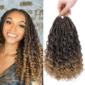 Goddess Box Braids Crochet Hair 12 Inch 8 Packs Pre-looped Bohemian Crochet Boho Box Braids With Curly Ends 3X Crochet Braids Hair for Women Synthetic Braiding (12 inch, T27)