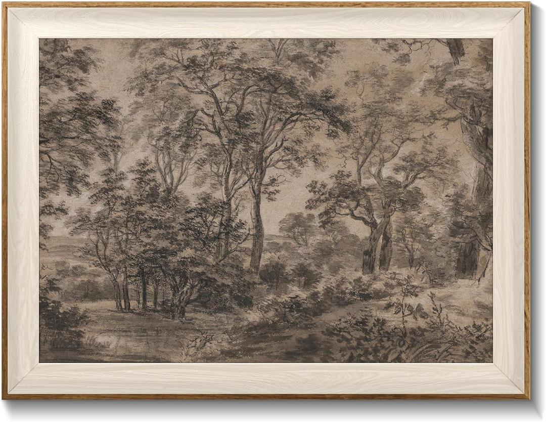 Framed Canvas Wall Art for Living Room Decor, Vintage Neutral Brown Woodland Landscape Painting Farmhouse Canvas Prints Artwork, Antique Wall Pictures Decor for Bedroom Gallery Office, Bathroom Wall Decor - 12x16Inch