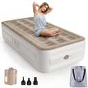 Air Mattress Twin with Built in Pump, 18" Ultimate Comfort Blow up Mattress Twin with Rechargeable Pump, Colchon Inflatable Mattress for Home, Guest, Camping & Office, Air Bed 660lbs Max (18 Twin, Khaki)