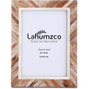 Handmade Picture Photo Frame Chevron Herringbone Art Inspired Vintage Table-Top/Wall Dcor Boho Frames (5x7 Inches, Brown, White)