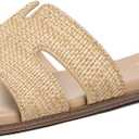Rihero Women's Dressy Flat Sandals Comfortable Slip On Leather Slide Sandals (7.5, Raffia)