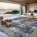 Area Rugs 10x14 Living Room - Washable Rug Modern Abstract Soft Large Neutral Non-Slip Carpet Indoor Floor Thin Carpets for Bedroom Dining Room Farmhouse Nursery Home Office Dark Black