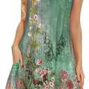 elescat Women's Summer Dresses 2026 Beach Casual Sleeveless Floral Print Tank Loose Sundress with Pocket L