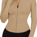 LUYAA Womens Zip Up Jackets Long Sleeve Hoodies Gym Sweaters Workout Clothes 2023 Khaki L