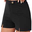 Vrtige Women's Split Hem High Waist Decorative Buttons Invisible Zip Elastic Sliming Shorts (Black)