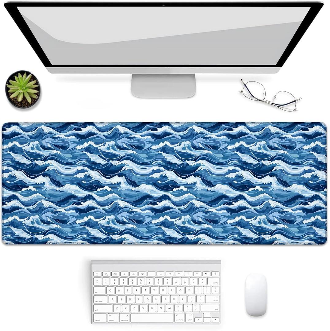 Gaming Mouse Pad, Nautical Ocean Wave Mouse Pad, Desk Mat, Non-Slip Rubber Base MousePads for Computers Laptop Office School Home Accessories Decor 31.5" x 11.8" (Color96)