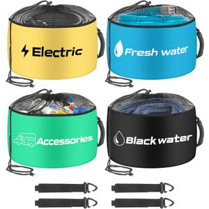 BOYISEN RV Storage Bags 4 Pack, Waterproof RV Sewer Hose Storage, RV Utility Bag Organizer, RV Hose Storage Bag for Power Cords, Fresh/Black Water Hoses and RV Accessories (Drawstring)