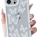 Yeddabox Compatible for iPhone 13 Pro Max Case Butterfly Cute Phone Case Transparent Full Camera Protection Soft TPU Shockproof Cover for Women Girls - White