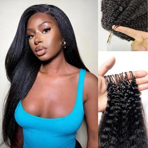 Kinky Straight Human Hair Crochet hair Knotless Pre-Separated Kinky Curly Feather Crochet Hair Extensions 100% Human Hair Natural Color 16 Inch 120g