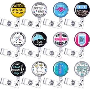Landical 12 Pcs Funny Surgery Badge Reel Cute Surgical Badge Holder Retractable ID Clip Accessories for Nurses Doctor Women Men Office Surgeon Anesthesiologist Surgical Assistant Gift Supplies
