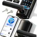 Veise VE029 WiFi Smart Lever Lock, Fingerprint Keyless Entry Door Lock with Handle, Built-in WiFi, Remote App Control, Electronic Digital Knob for Front Door and Bedroom, IP65 Waterproof, Matte Black