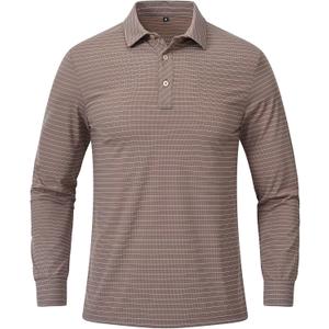 Tyhengta Men's Striped Shirt Long Sleeve Golf Polo Shirts (Green, XL)