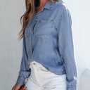 Sidefeel Women's Denim Shirts Button Down Jean Shacket Spring Outfit 2025 Long Sleeve Chambray Blouse Top (Medium, Light Blue)