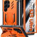 FNTCASE for Samsung Galaxy S25-Ultra Case: with [Built-in Screen Protector & Kickstand] [Military-Grade Drop Protection] Heavy Duty Protective Full Body Shockproof Rugged Sturdy TPU Phone Cover Orange