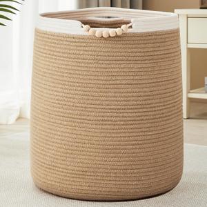 90L Large Woven Laundry Hamper Jute Rope Laundry Basket for Clothes Boho Tall Wicker Blanket Basket in Living Room Bedroom Baby Nursery Hamper for Kids 17"Wide 22"Tall