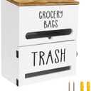 2 in 1 Trash Bag Dispenser, Double Wall Mounted,Wood Trash Bag Holder, used in kitchen, garage, laundry room, can store Environmentally friendly food bags and garbage bags (White)
