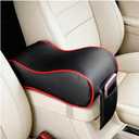 Car Center Console Armrest Pillow Pad, Memory Foam Armrest Protector Pad with Phone Holder Storage, Auto Console Armrest Seat Box Pillow Mat Cushion, Universal Fit (Black/Red)