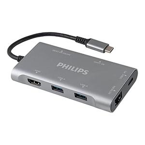 Philips USB C Hub with Power Pass-Through, 7-in-1 Multiport Adapter, 1 HDMI 4K@30Hz, 60W USB-C Power Delivery, 2 USB 3.0, 1 Ethernet, 1 SD 1 MicroSD Card Reader, DLK9120C/27