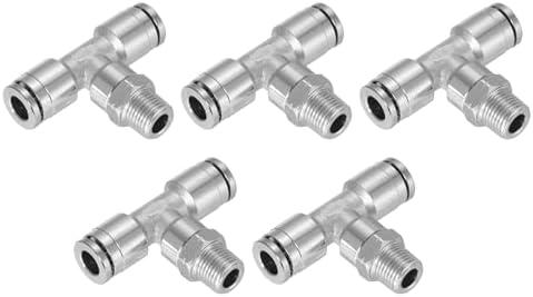 uxcell Tee Push to Connect Tube Fittings 1/4" Tube OD x 1/8" NPT Male Thread Nickle-Plated Brass Union Adapter Fitting, Silver 5Pcs