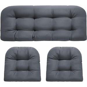 Wicker Chair Cushions, Waterproof Outdoor Loveseat Cushions for Patio Furniture, Tufted Wicker Furniture Cushions, 1 Loveseat and 2 U-Shaped Cushions, Grey