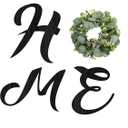 Pinkpum Wood Home Sign with Artificial Eucalyptus Wreath for O, Hanging Farmhouse Wall House Decor Wood Letters for Wall Art Rustic Home Decor, Wall Decor for Living Room Kitchen Entryway (Black)