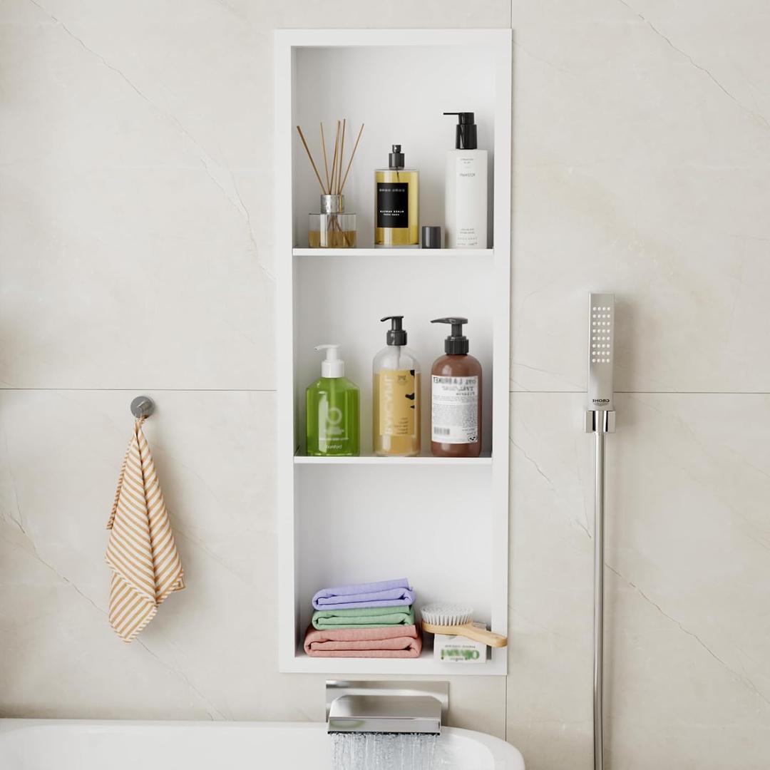 Shower Niche 12"x36"  Stainless Steel Recessed Wall Shelf for Bathroom Double Tier Niche with Drainage Channel, Suitable for Shower Storage, recessed Medicine Cabinet, Recessed Wall Cabinet (White)