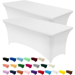 Utopia Kitchen Spandex Tablecloth 2 Pack [6FT, White] Tight, Fitted, Washable and Wrinkle Resistant Stretch Table Cloth Rectangle Cover for Trade Show, Weddings & Parties [60Lx18Wx20H Inch]
