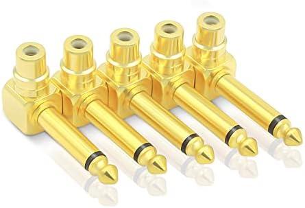 KUYIOHIFI RCA to 1/4" Audio Adapter, 90 Degree 6.35mm Mono Plug Male to RCA Female Connectors (6Pack)
